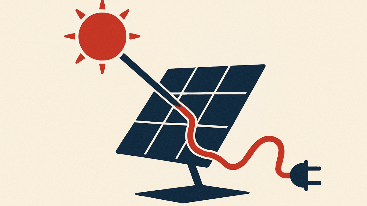Editorial illustration for: How Solar Panels Turn Sunlight Into Electricity