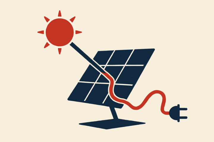 Editorial illustration for: How Solar Panels Turn Sunlight Into Electricity